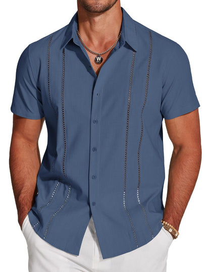 🔥Hot sale🔥- Men's Cuba Guayabera Exquisite Hollow Embroidered Button Front Shirt