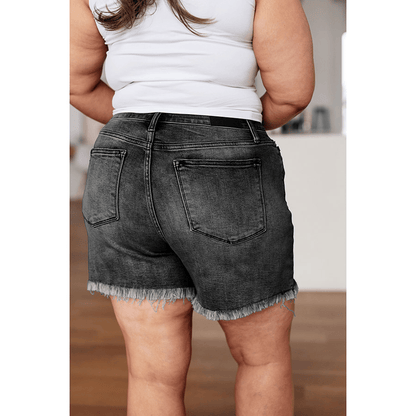 🔥Hot sale🔥- High Rise Frayed Hem Cut Off Dad Shorts