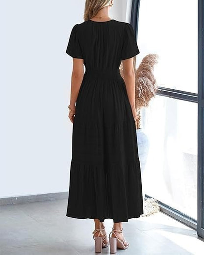 Needtoknit - Limited time offer🔥Women's Casual Spring Short Sleeve V Neck Maxi Dress
