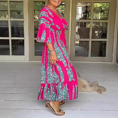 🔥Hot sale🔥- V-neck tie-dye print dress
