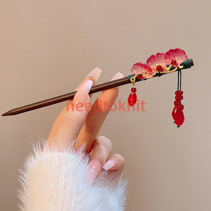 Antique tassel hairpin retro hairpin hair accessories(Ginkgo leaf ruby hairpin)