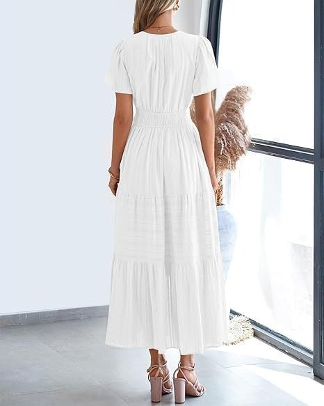 Needtoknit - Limited time offer🔥Women's Casual Spring Short Sleeve V Neck Maxi Dress
