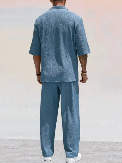 🔥Hot sale🔥- Casual Water Ripple Textured Shirt Set