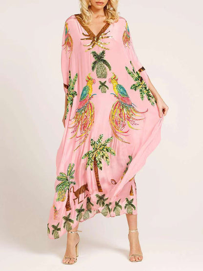 🔥Hot sale🔥- V-neck Printed Loose Fashion Dress