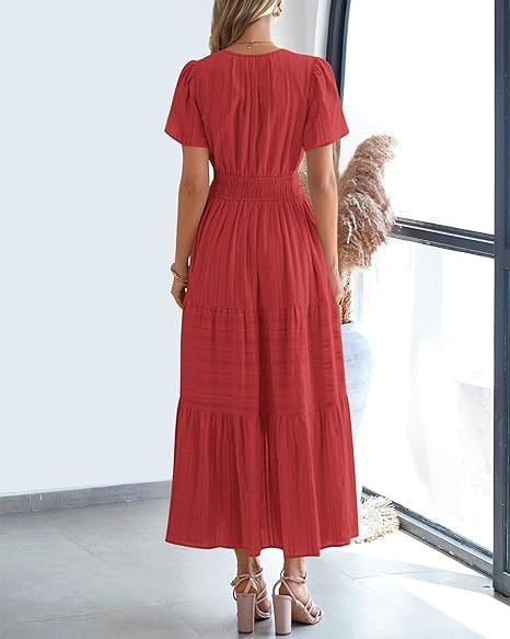 Needtoknit - Limited time offer🔥Women's Casual Spring Short Sleeve V Neck Maxi Dress