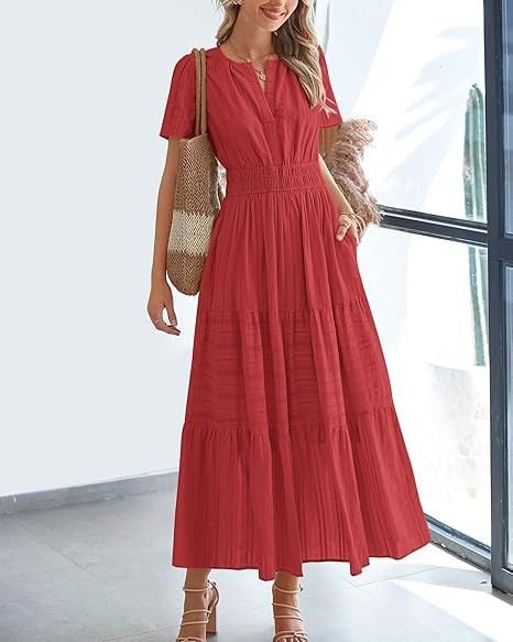 Needtoknit - Limited time offer🔥Women's Casual Spring Short Sleeve V Neck Maxi Dress