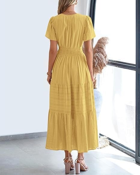 Needtoknit - Limited time offer🔥Women's Casual Spring Short Sleeve V Neck Maxi Dress