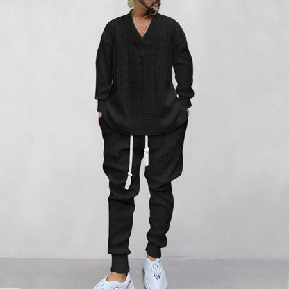 🔥Hot sale🔥- Men's 2-Piece V-Neck Baggy Sweatshirt & Joggers Set