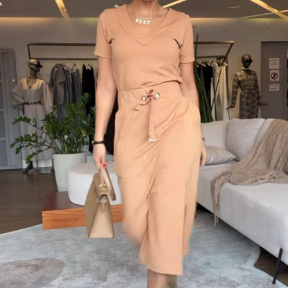 🔥Hot sale🔥- Women's V-Neck Top and Skirt Set