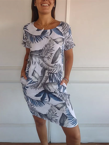 Needtoknit - Limited time offer🔥Women's Cotton & Linen Round Neck Printed Dress